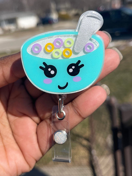 Cereal Bowl Retractable Badge Reel, Kawaii Food ID Holder, Medical Gifts, Cute Food Badge Reel