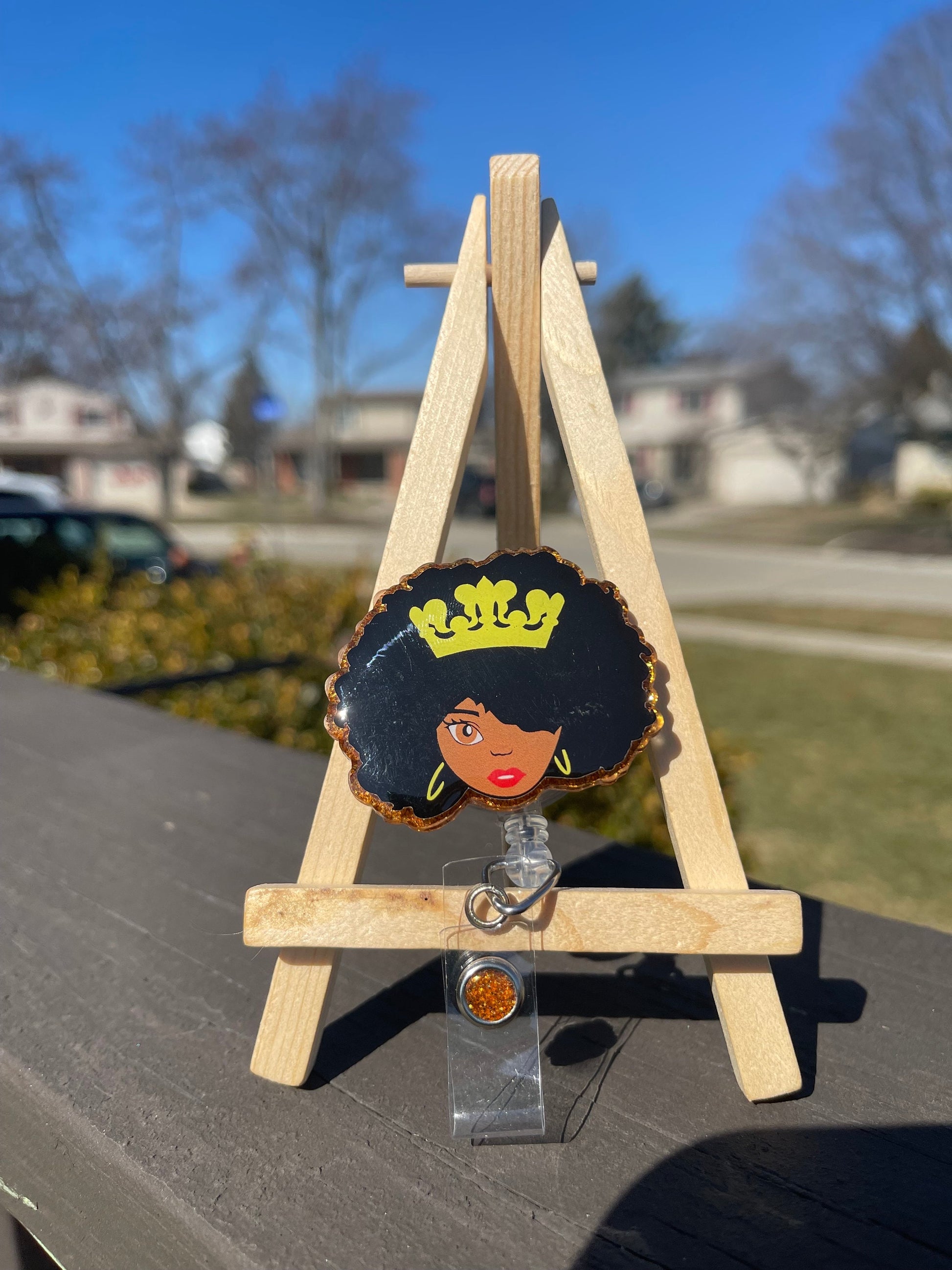 Afro Queen Retractable Badge Reel, Crown ID Holder, BGM Name Tag Holder, Nurse Gift