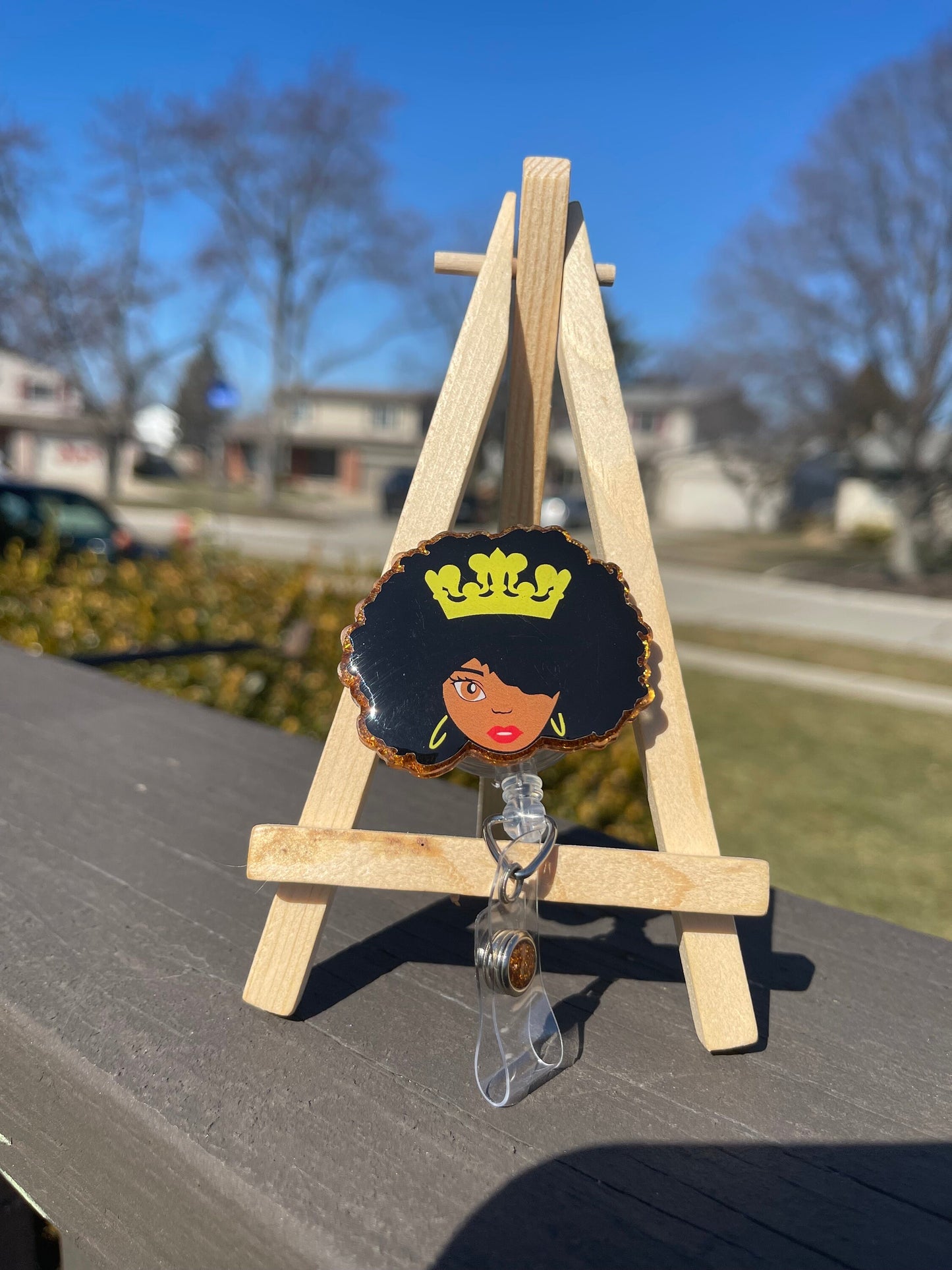 Afro Queen Retractable Badge Reel, Crown ID Holder, BGM Name Tag Holder, Nurse Gift